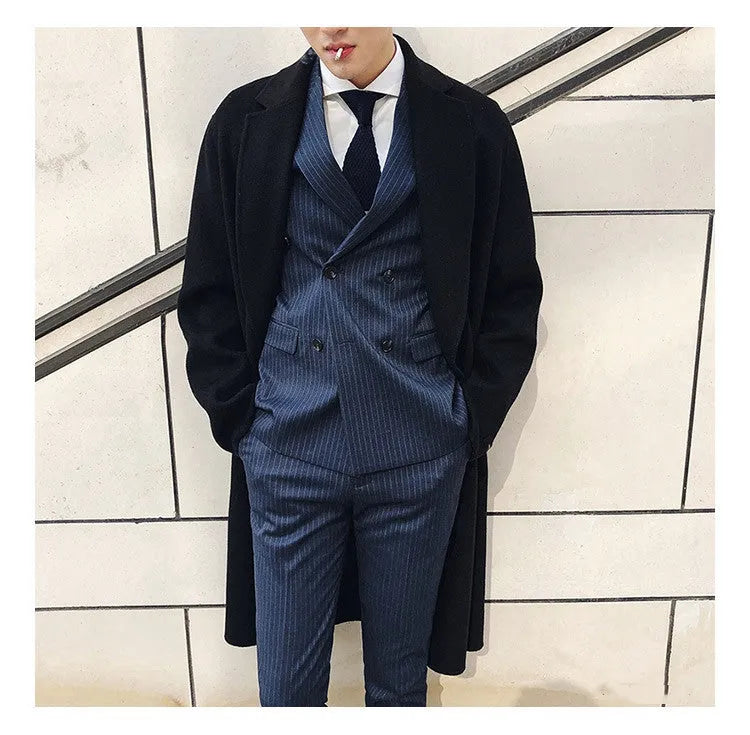 Three-piece men formal suit set jacket vest trousers slim fit black blue gray wedding business wear