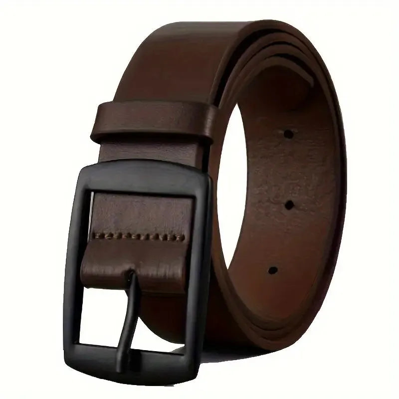 Men's 120cm imitation leather belt with alloy pin buckle in black or coffee