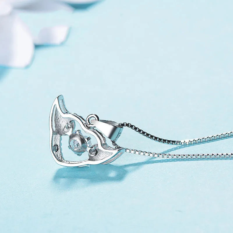 S925 sterling silver angel wings pendant with Swiss 4A zircon diamond, 17mm, silver colour, individually packed