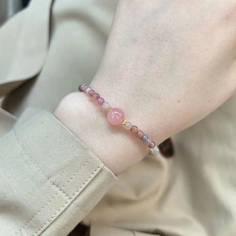 Geometric women's alloy bracelet with electroplated finish in crystal-inspired colours