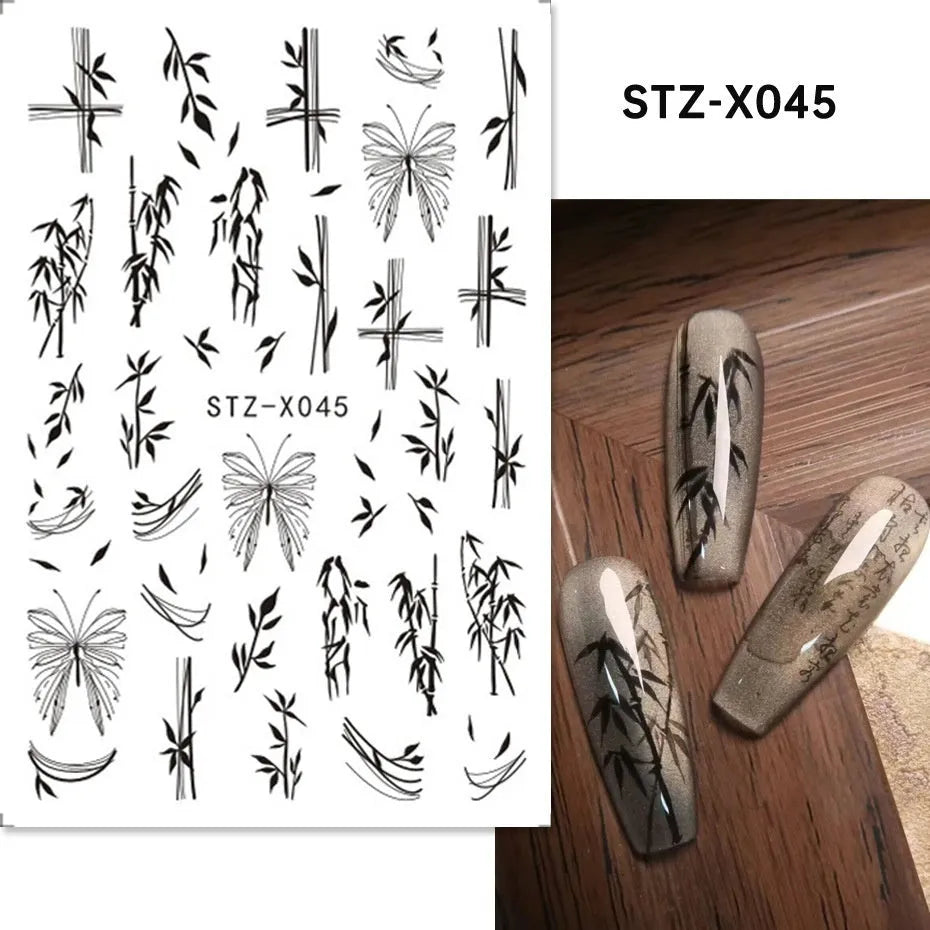 Black and silver striped cartoon pattern nail stickers with plastic application tool