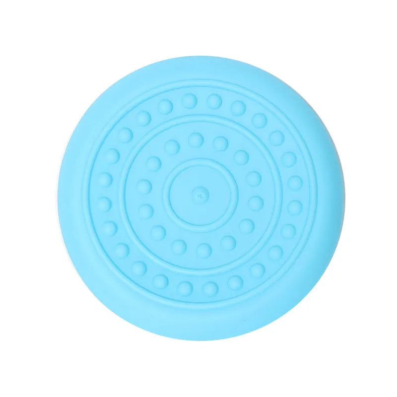 Plastic dog frisbee toy in green colour, large size, for fetch games.