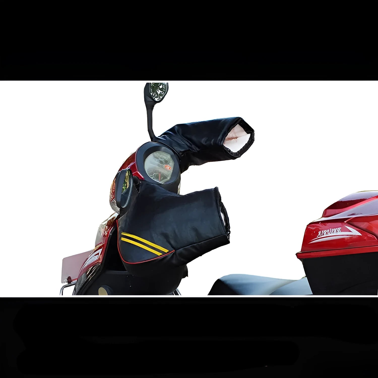 Cold-proof leather motorcycle bottle cover in Black for bending beam scooters and handlebars
