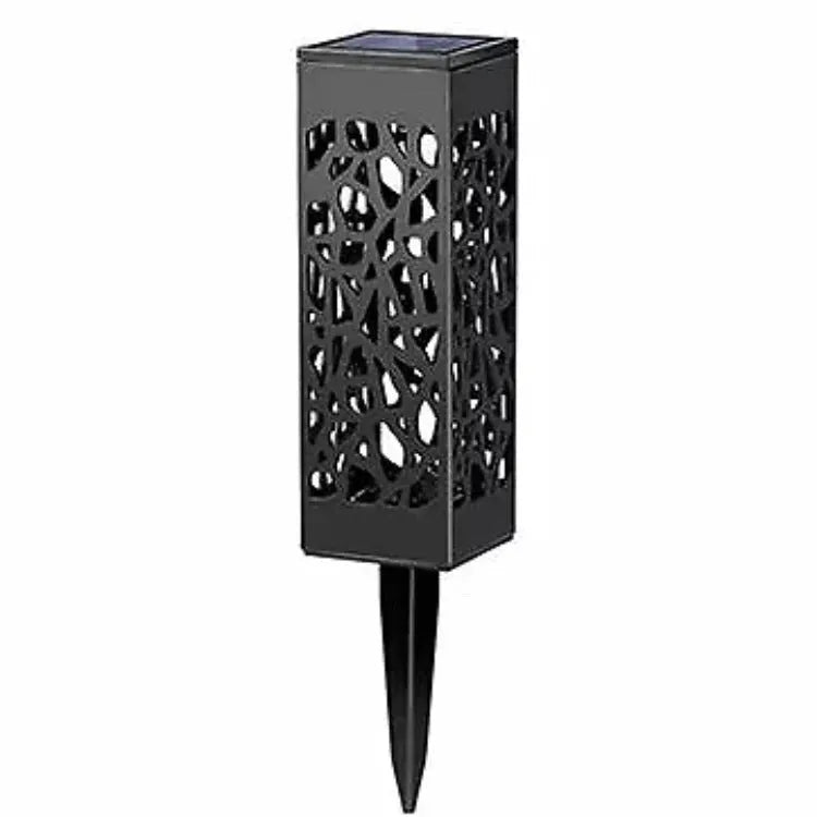 Black solar garden pathway light with stake, warm white 3000K, 6x6x28.5cm, waterproof outdoor lawn lamp