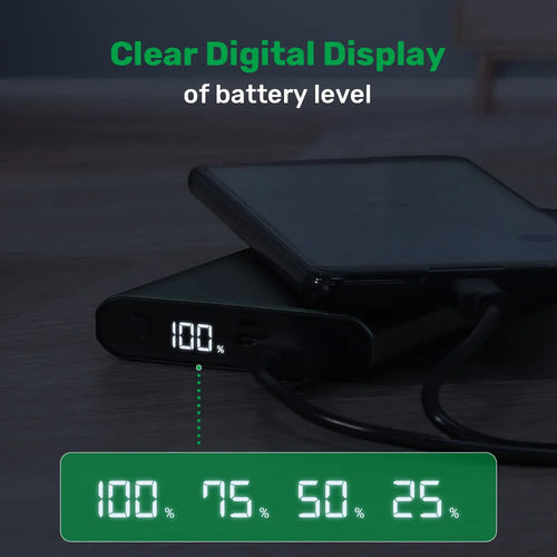 Silver 10,000mAh full metal shell fast charging power bank with digital display