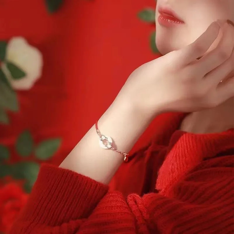 Japanese festive koi fish bracelet with red rope and peace buckle clasp