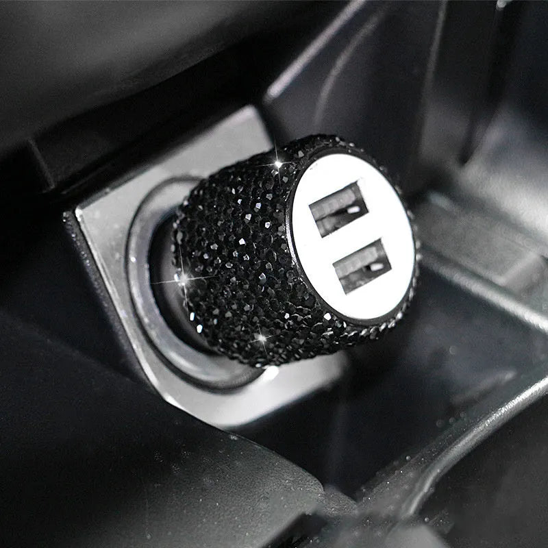 Diamond-textured car USB charger with two ports for vehicle cigarette lighter socket