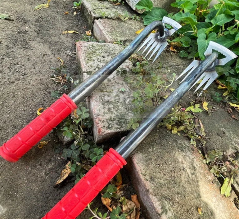 Gardening dual-purpose hoe and rake tool with alloy steel construction and multi-function head