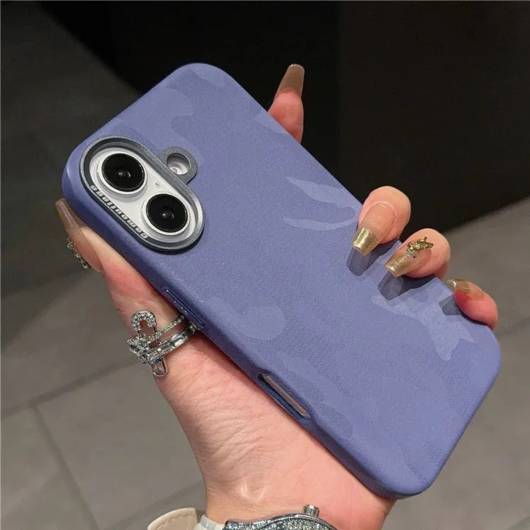 Camouflage leather mobile phone protective cover with magnetic suction and shockproof for iPhone 15 Pro Max