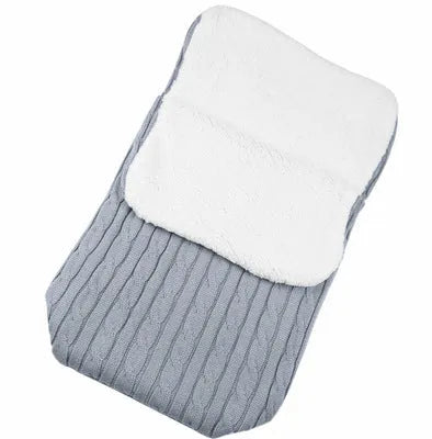 Baby stroller sleeping bag with envelope design in various colours showing lamb cashmere lining and cotton wool filling