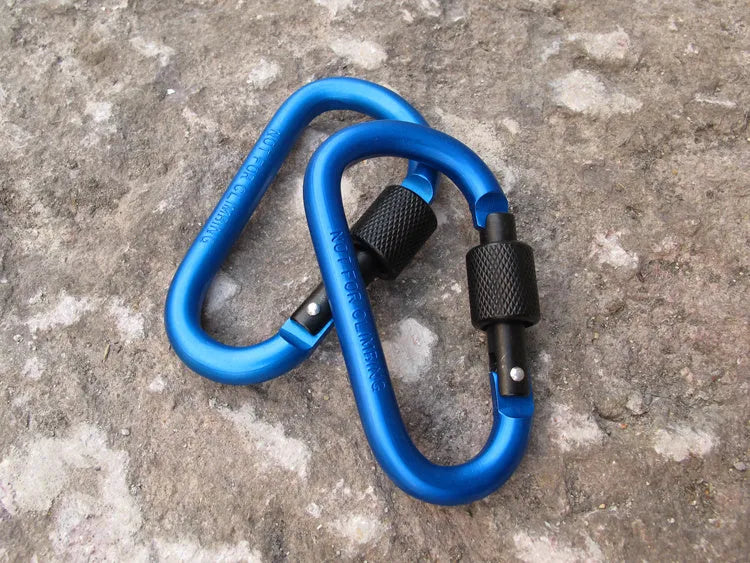 80mm D type aluminium alloy carabiner in black with polished finish