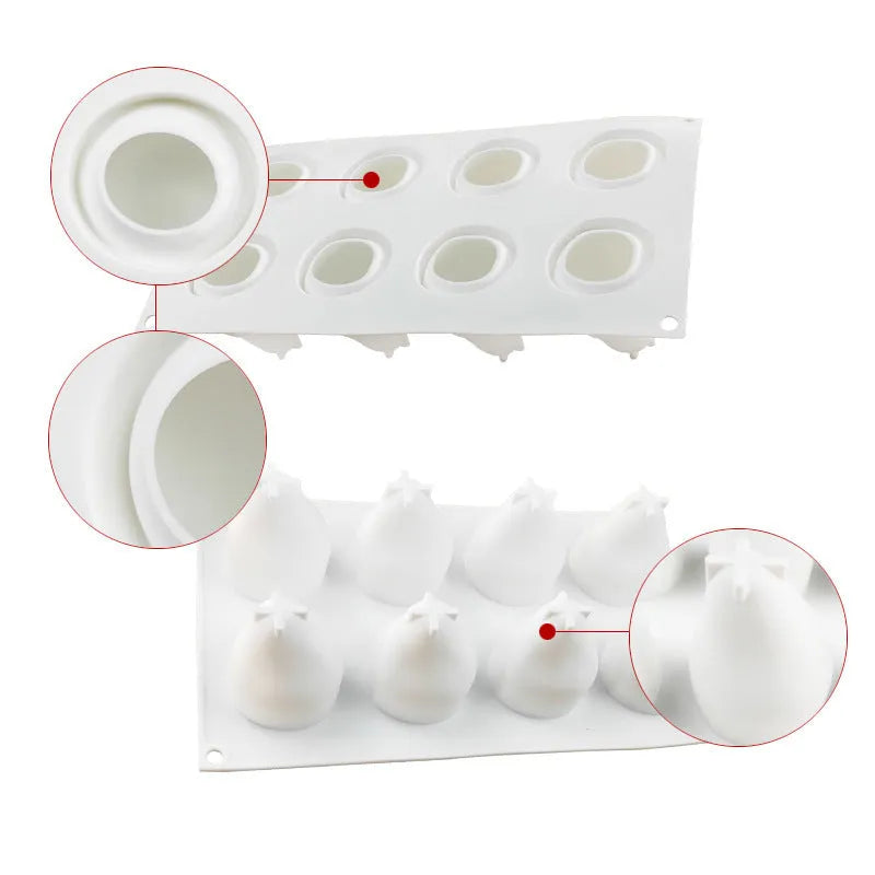 Silicone baking mould set with six pineapple and pine cone shaped cavities for Italian mousse desserts