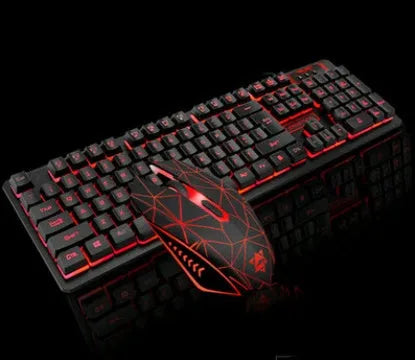 Wired keyboard and mouse set in matte black with backlit keys and USB connectors