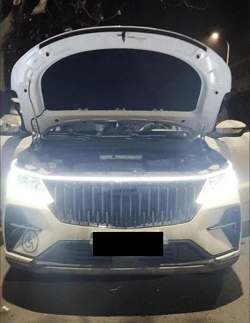 Flexible silicone LED strip daytime running lights for cars in white, ice blue, and red colours.