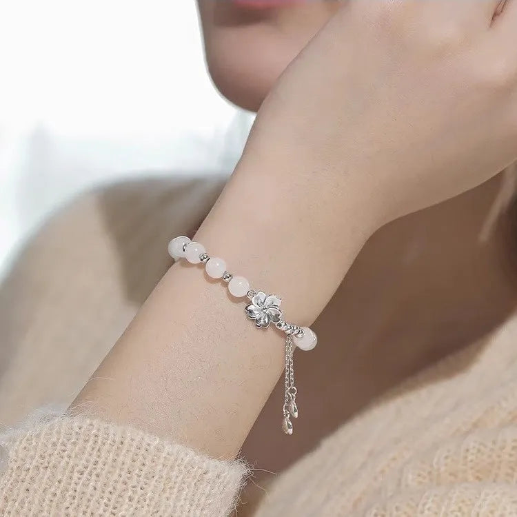 New Chinese style floral beaded bracelet with resin camellia lotus peach blossom designs
