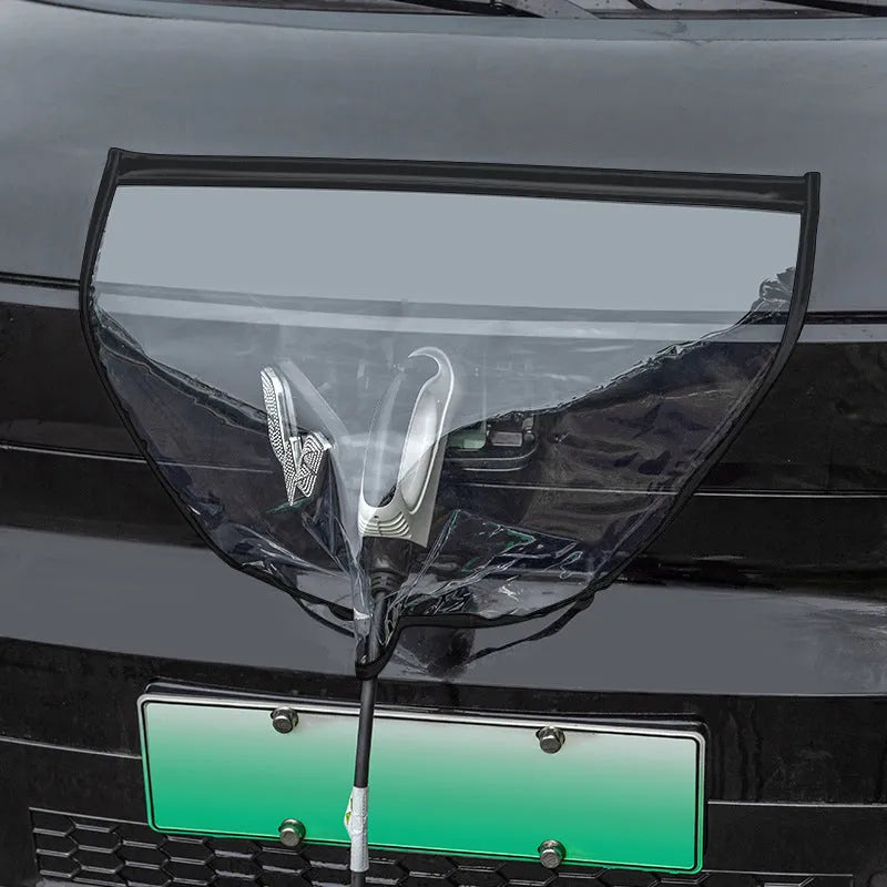 Black waterproof PVC cover with magnetic strips for an electric car charging gun port.