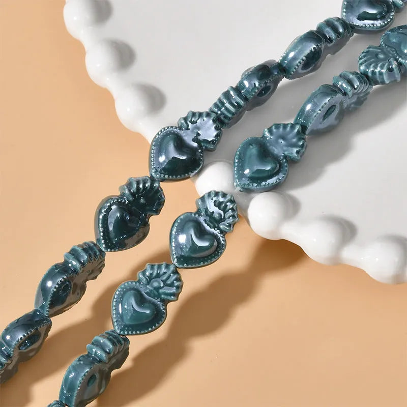 Ceramic love heart small torch beads in multiple colours for jewellery making with straight holes