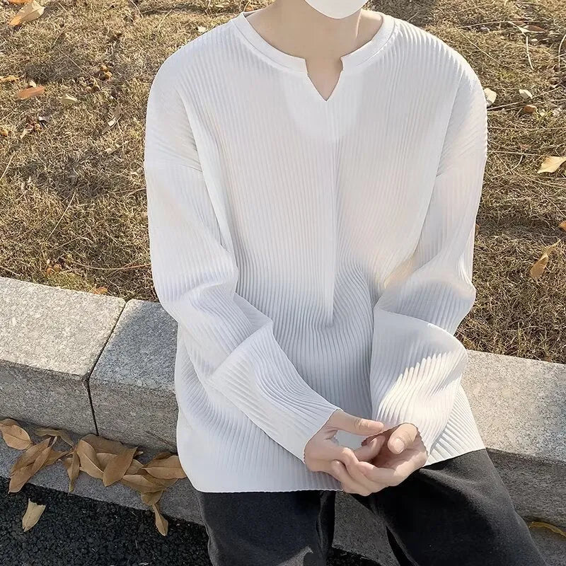 Plus size women's striped pullover tunic with loose draping fit in black, white or grey