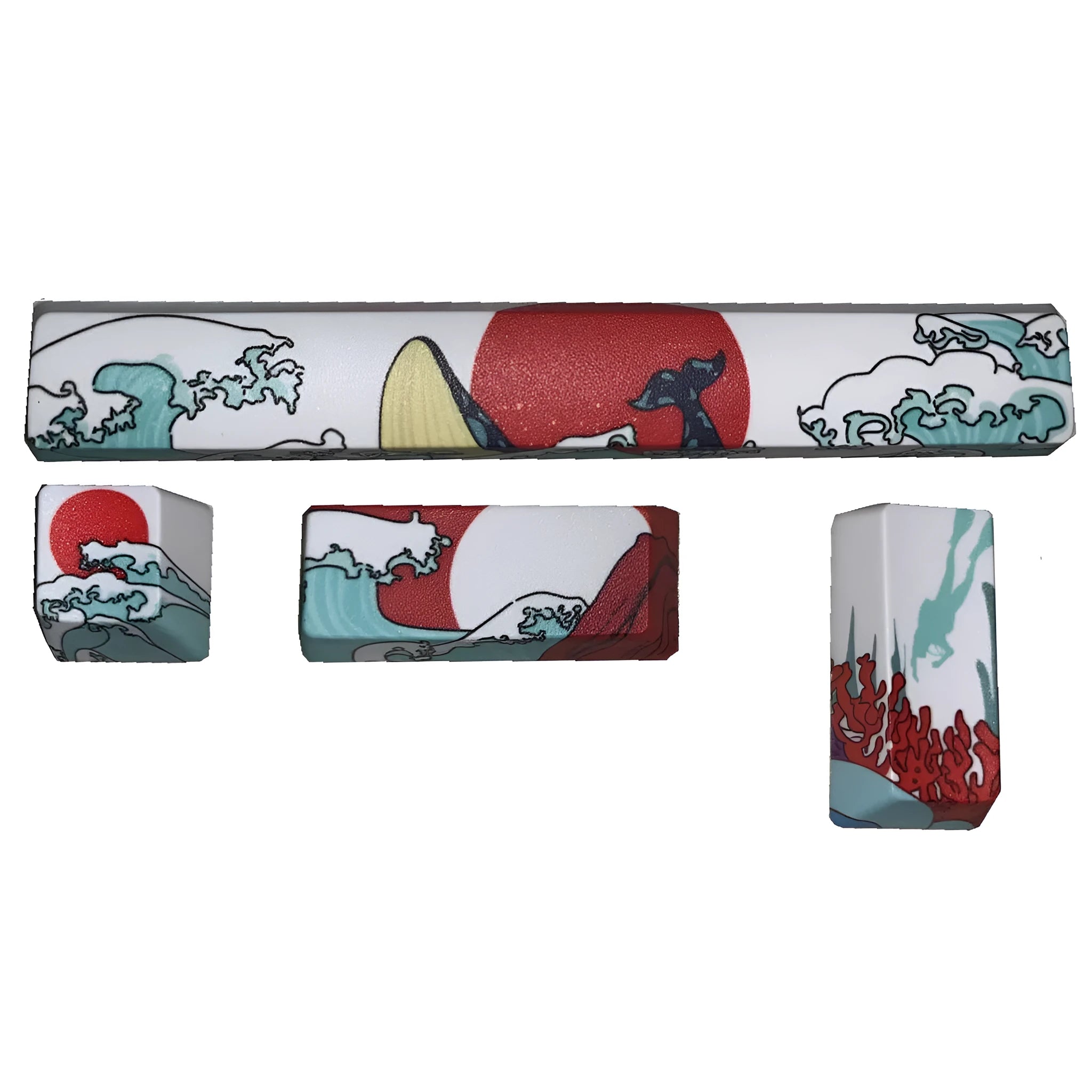 Coral Sea themed PBT keycaps with five-sided sublimation printing for mechanical keyboards