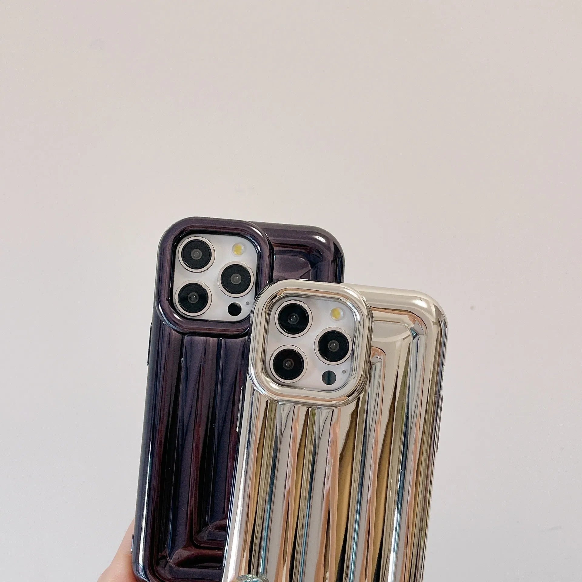 TPU electroplated three-dimensional striped phone case for iPhone 11–14 series in cream white colour