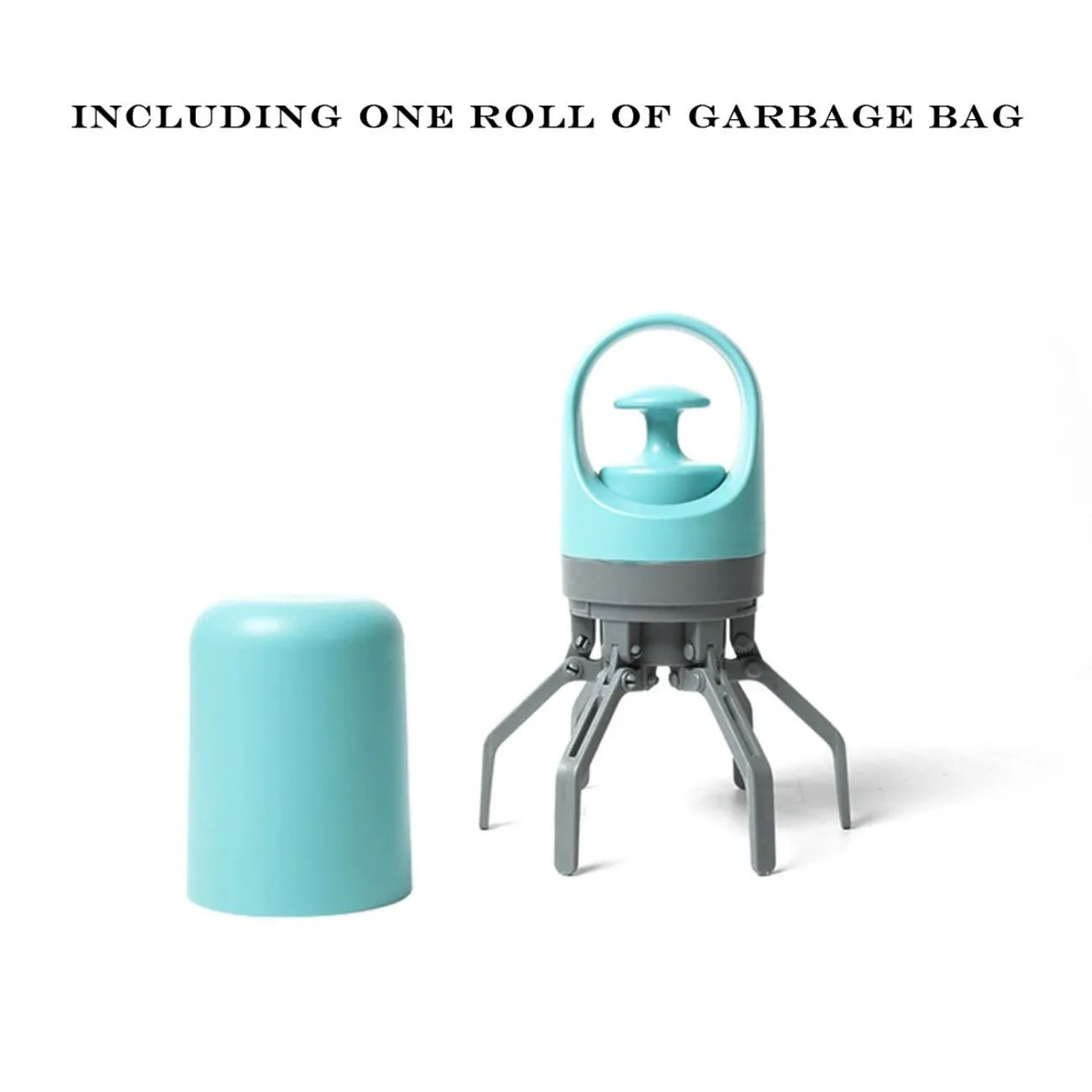 Blue portable pet pooper scooper with claw mechanism and built-in bag dispenser.