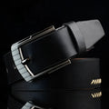 Men's threading pattern pin buckle belt in retro style with alloy fastener