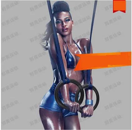 Black nylon gymnastics ring for pull-ups and upside-down fitness exercises weighing 1.5 kg