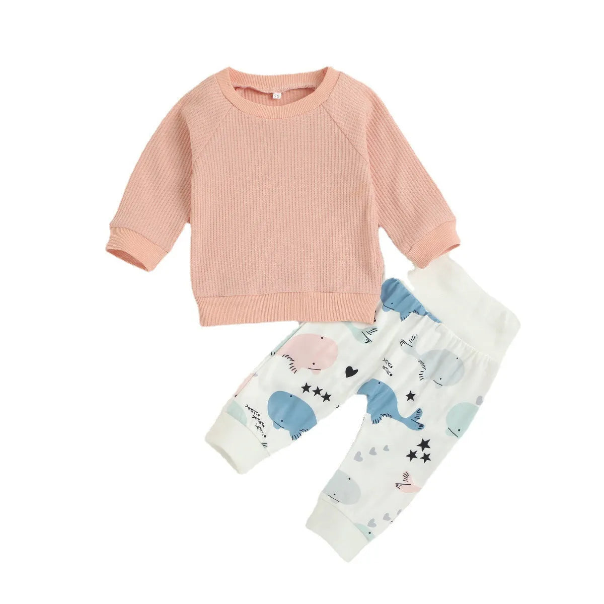 Children's cotton autumn long-sleeve two-piece suit with rainbow pattern in sky blue for 80cm height