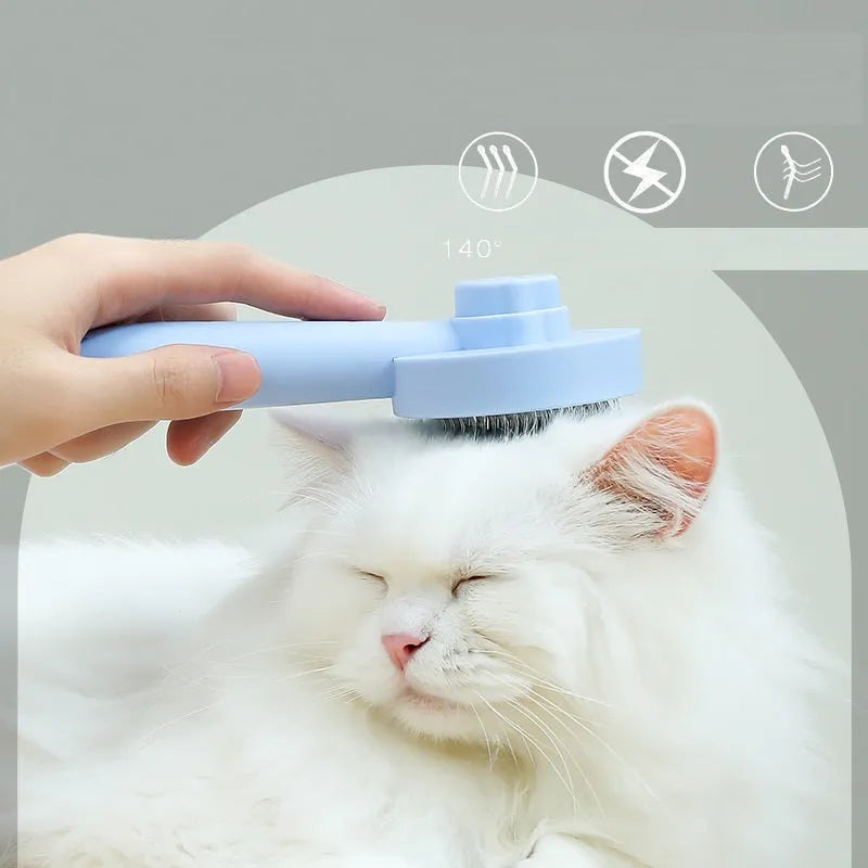 Cat comb with 178 steel needles and HTPE protection points in blue for pet grooming