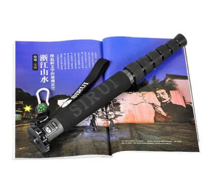 Black carbon fibre SLR camera monopod collapsed to 380mm with six telescopic sections