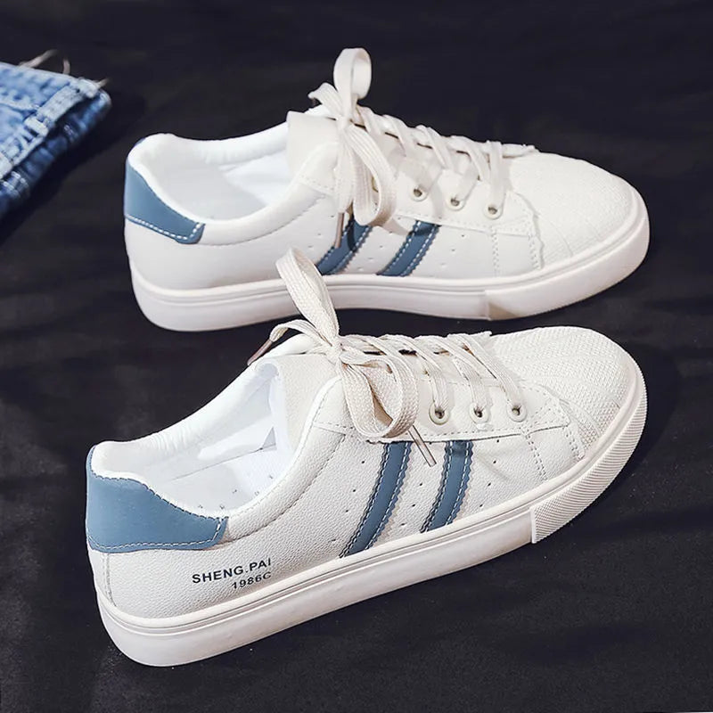 Women's white side zipper PU leather round toe casual shoes for autumn