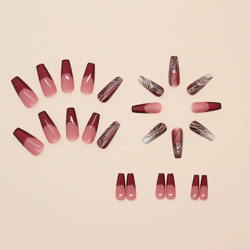 French line pattern removable nail stickers with adhesive glue in 24-piece pack
