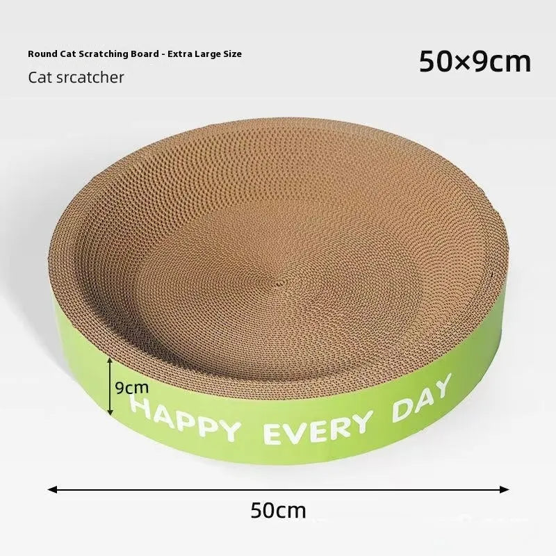 Green round cat scratching nest bed showing simple style and wear-resistant material.