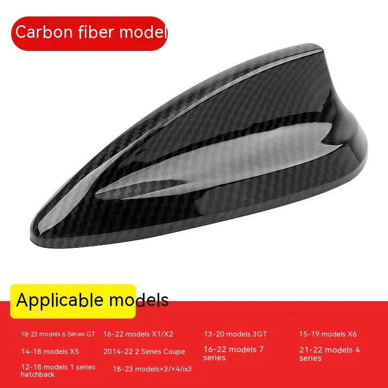 BMW shark fin antenna cover in carbon fibre pattern and piano black ABS plastic.
