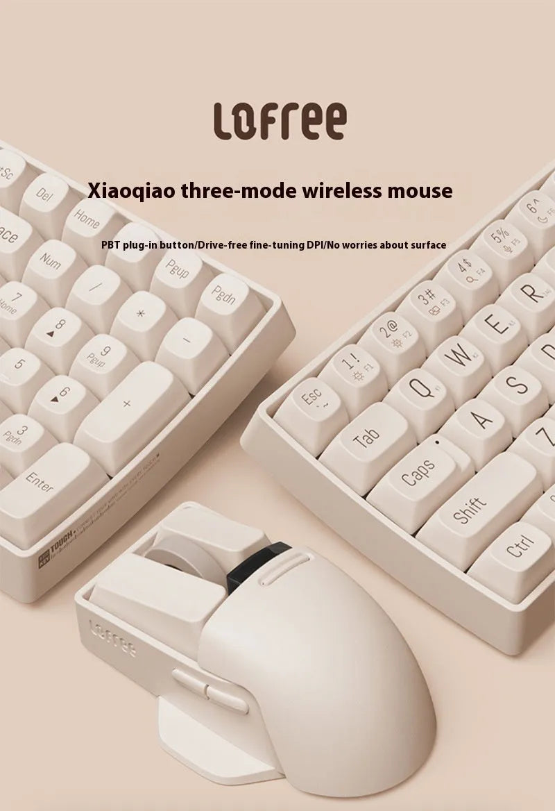 Xiaoqiao Three Mode Wireless Mouse in Tofu Colour with USB receiver and Type-C cable.