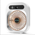 USB misting fan and humidifier in green or white, with three wind speeds and adjustable direction