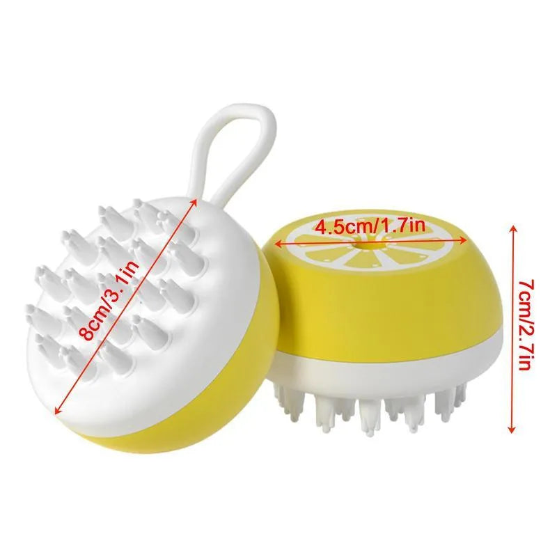 Blue dog shampoo brush with silicone massage points and plastic handle for washing pets