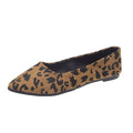 Women's leopard print flat pumps with pointed toe and cotton canvas upper on rubber sole