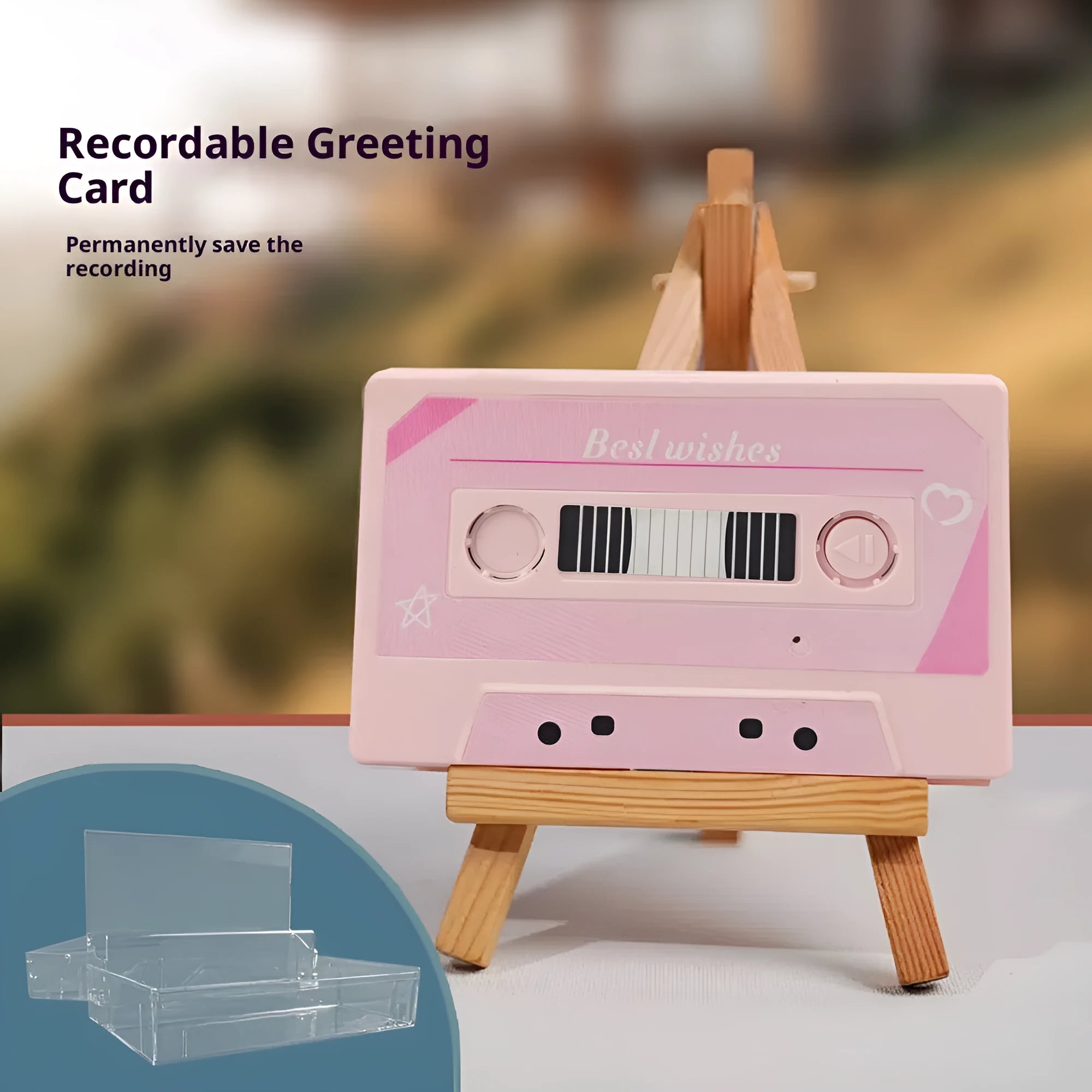 Sound recording greeting card with voice message, coated paper, 10x6x1.5 cm, for birthday or Valentine's Day