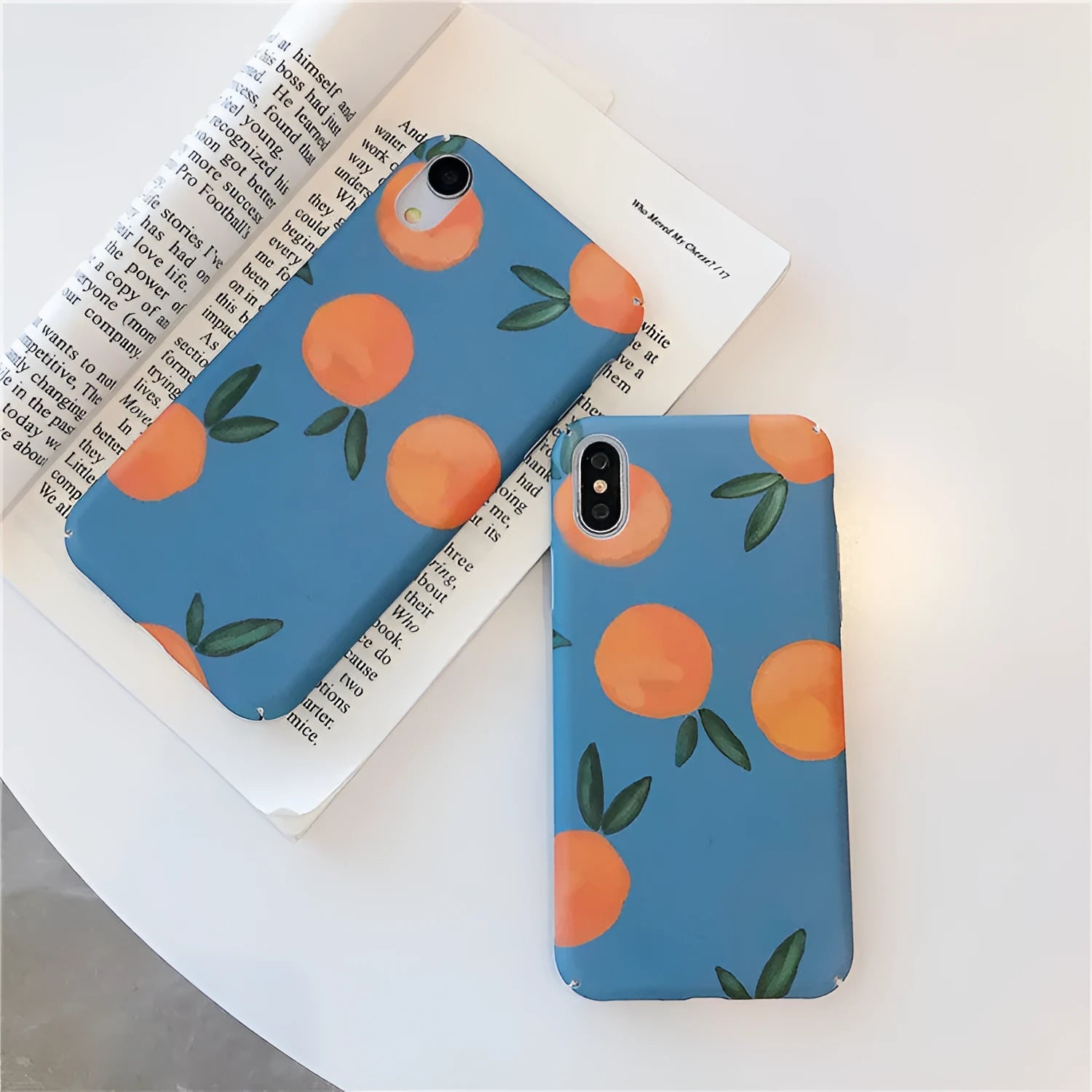 Orange retro plastic phone case with water and blue background for iPhone
