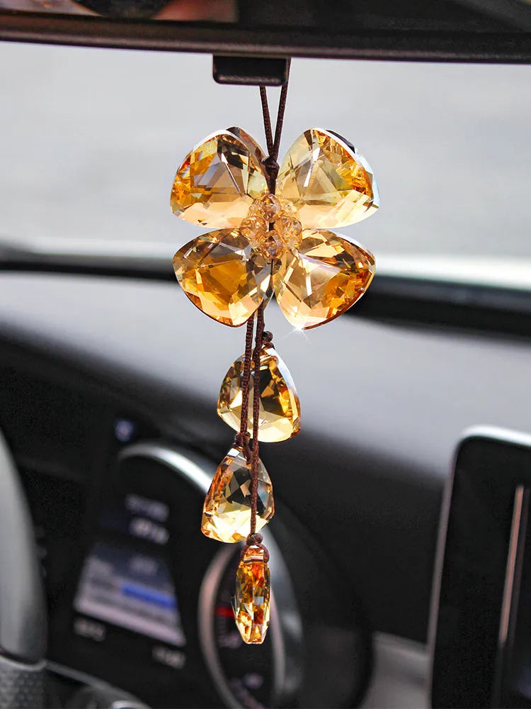 Crystal four leaf grass pendant for car interior decoration measuring approximately 20cm