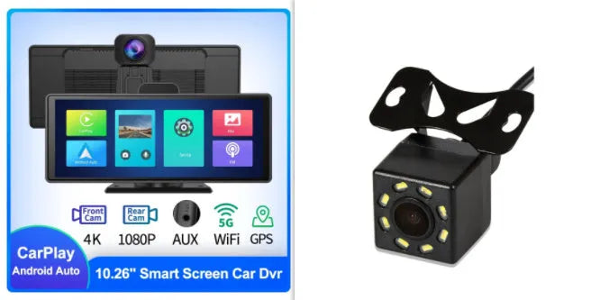 10.26-inch car DVR with front and rear cameras, 4K front recording and 170° wide angle