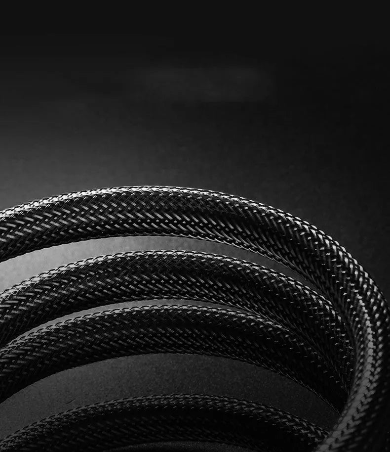 5 metre long black HDMI cable with gold-plated connectors on a white background