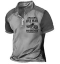 Men's casual polo shirt with lapel collar, digital printed letters, and zipper decoration details.