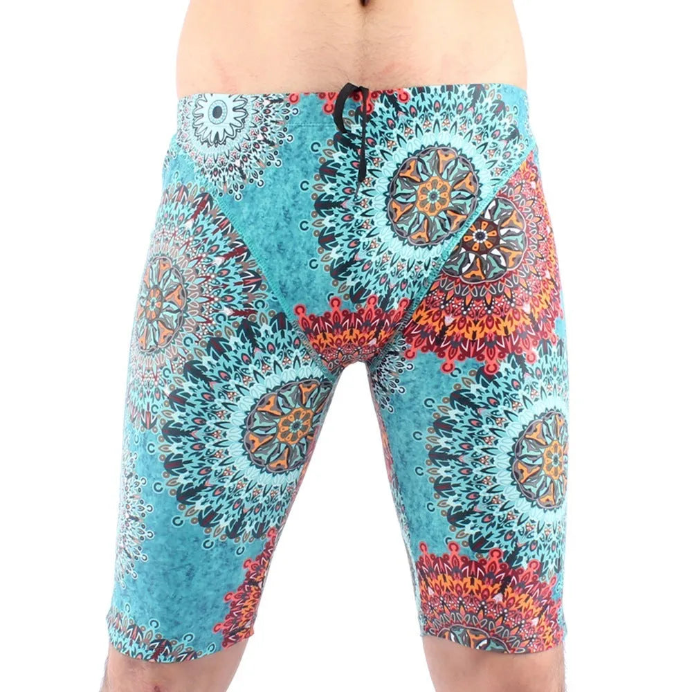 Men's quick-drying swimming trunks in green and navy blue colours with loose plus-size fit