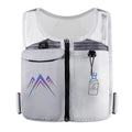 Black breathable mesh sports running vest with a front chest pocket for a mobile phone.