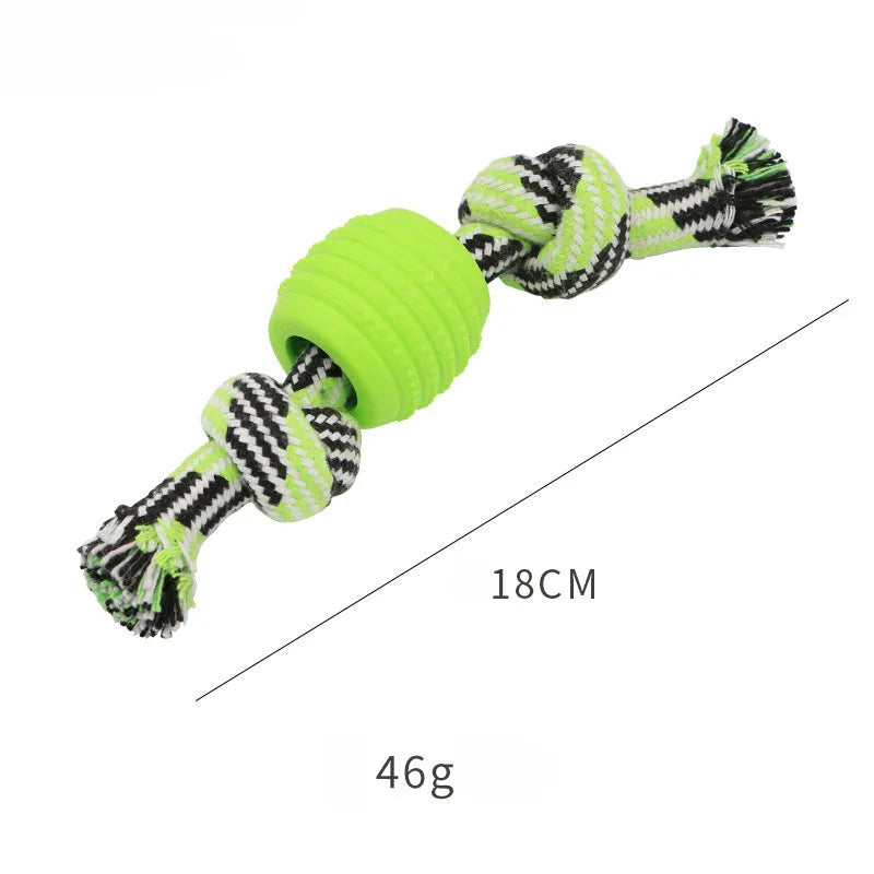 Blue soft dog chew toy with integrated rope for dental care and oral health.