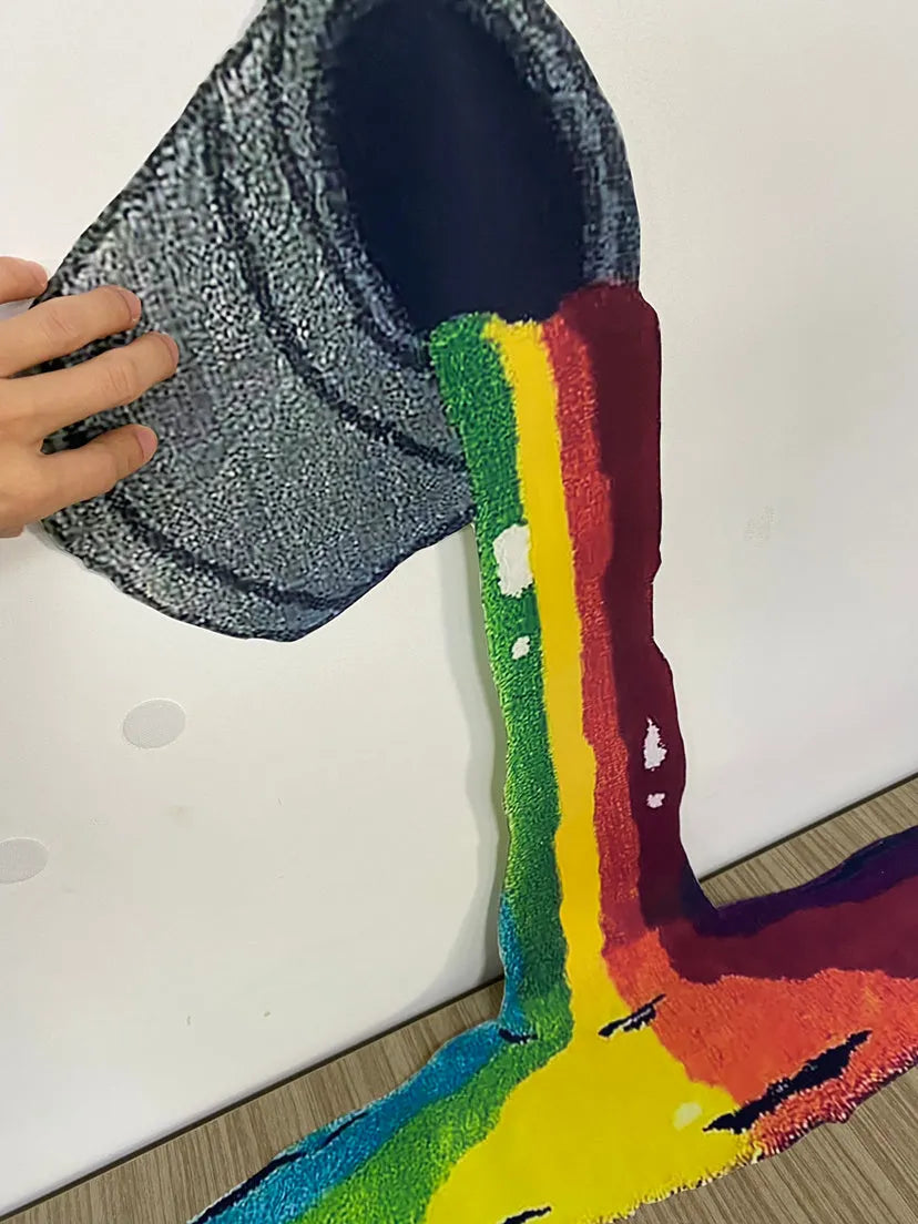 Iridescent rainbow 3D carpet wall hanging and floor mat in non-woven fabric, available in three sizes