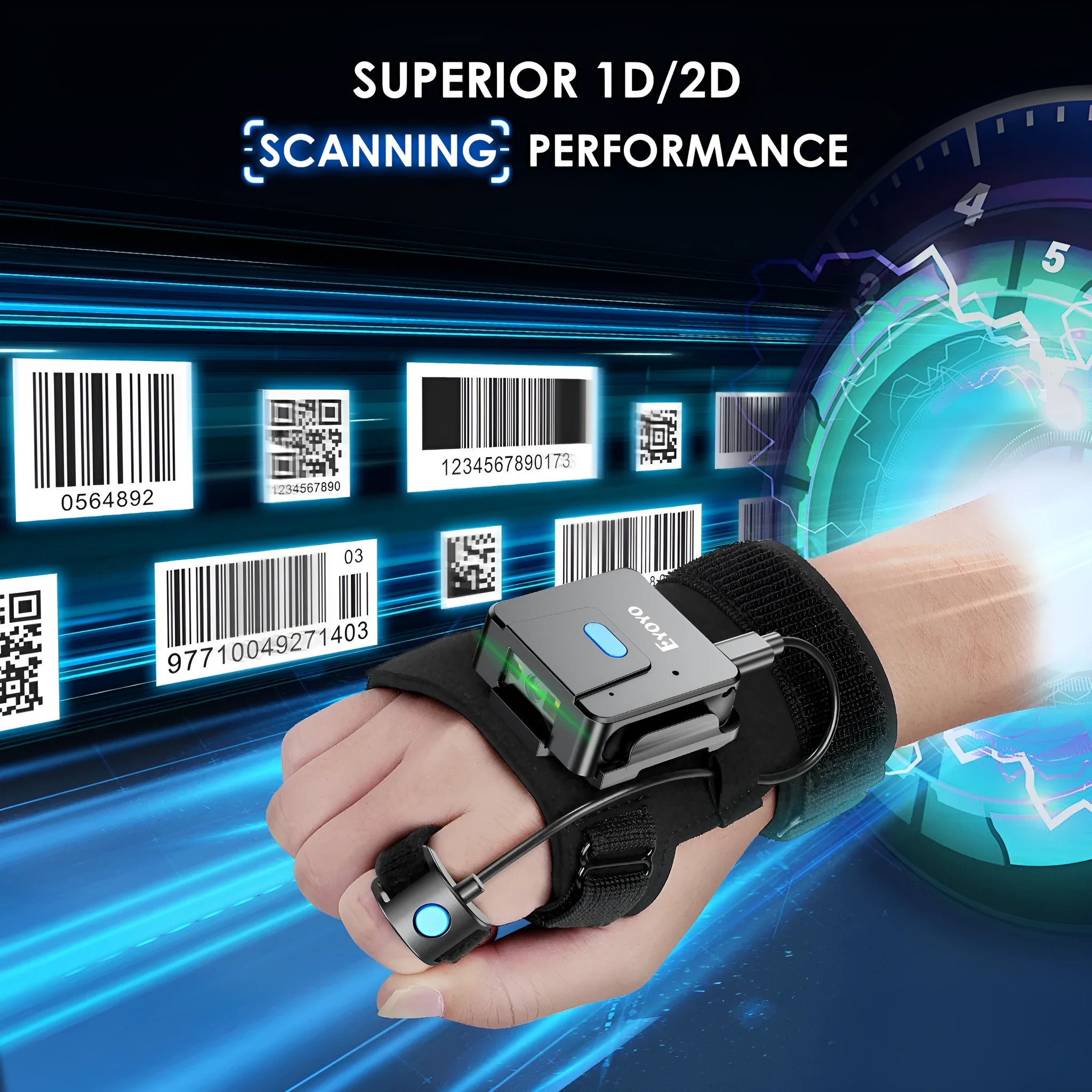 Bluetooth wrist-mounted barcode scanner glove with handheld scanning unit