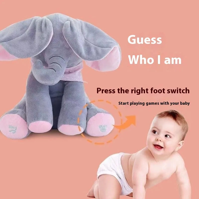 Children's singing plush elephant toy in blue or pink with music and sound, English battery version.